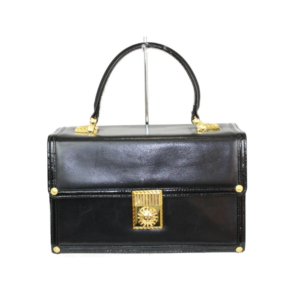GIANNI VERSACE handbag black leather bag vanity
